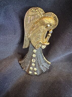 Gold-Tone Angel Brooch with Rhinestone Accents - Women Jewelry